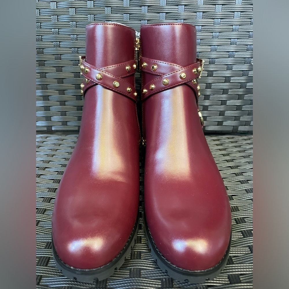 MICHAEL KORS BOOTS,Michael Kors Burgundy Ankle Boots with Gold Details - Picture 15 of 15